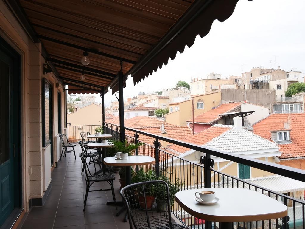 Terrasse calme surplombant des toits en tuiles